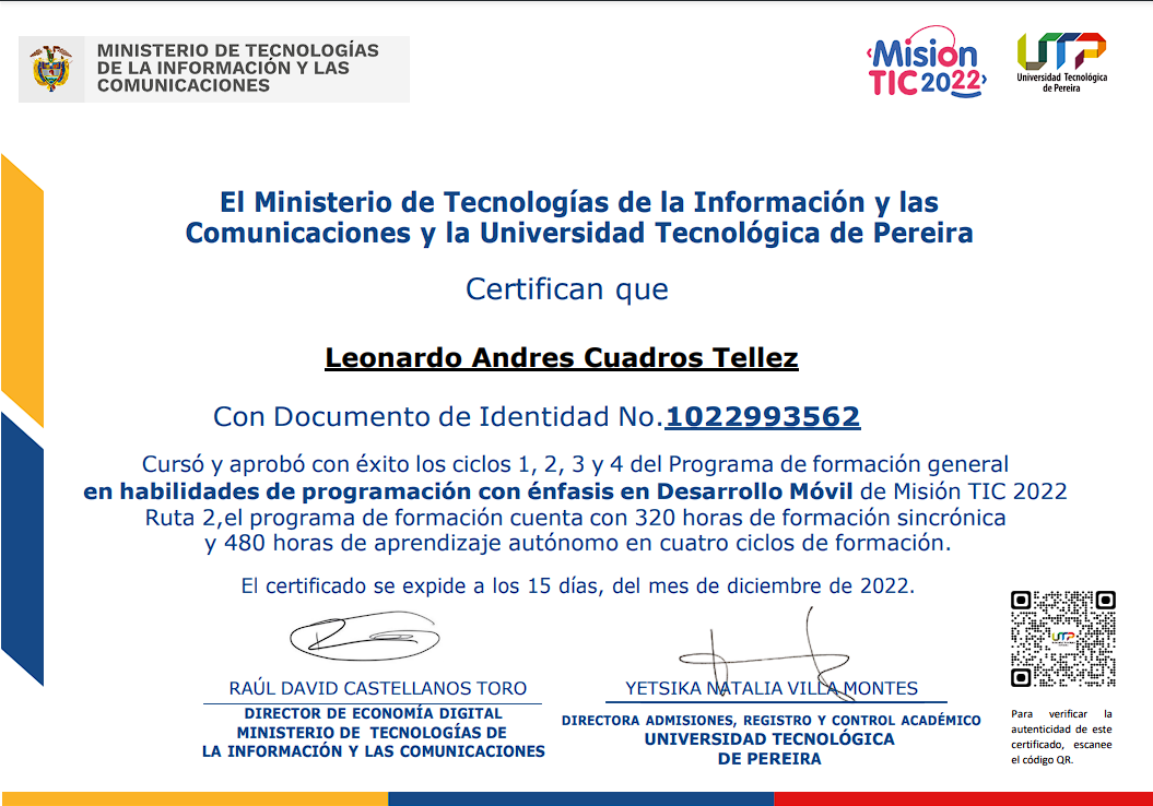 Universidad tecnologica de pereira - Mision Tics